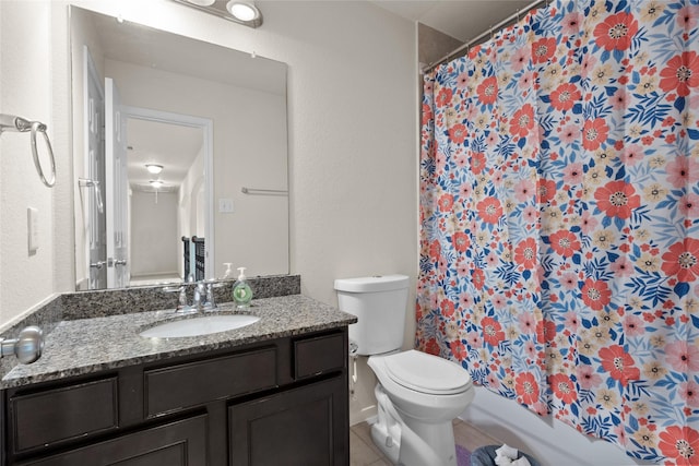 3922 Crestwind Ln, Richmond, TX 77407 - bathroom featuring vanity, a shower with shower curtain, and tile patterned flooring