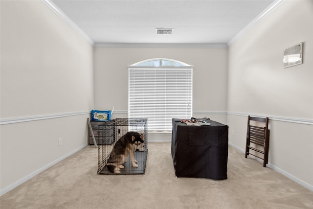 3922 Crestwind Ln, Richmond, TX 77407 - miscellaneous room featuring an upstairs landing, carpet floors, and crown molding