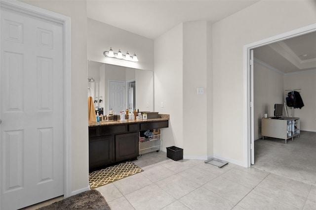 3922 Crestwind Ln, Richmond, TX 77407 - full bathroom with vanity, tile patterned floors, and ornamental molding