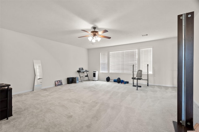 3922 Crestwind Ln, Richmond, TX 77407 - workout room with ceiling fan and carpet