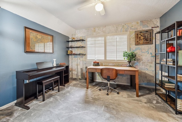 14615 Sunny Grove Dr, Houston, TX 77070 - carpeted office featuring vaulted ceiling and ceiling fan