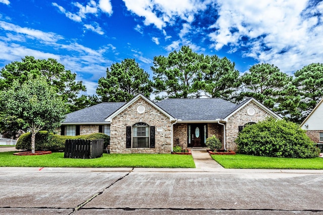 1608 Durham Dr, Huntsville, TX 77340 - ranch-style house with a front lawn, brick siding, and roof with shingles