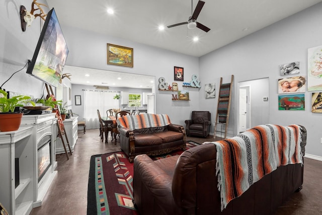 683 Cross Timbers, Livingston, TX 77351 - living room featuring concrete floors, a ceiling fan, and recessed lighting