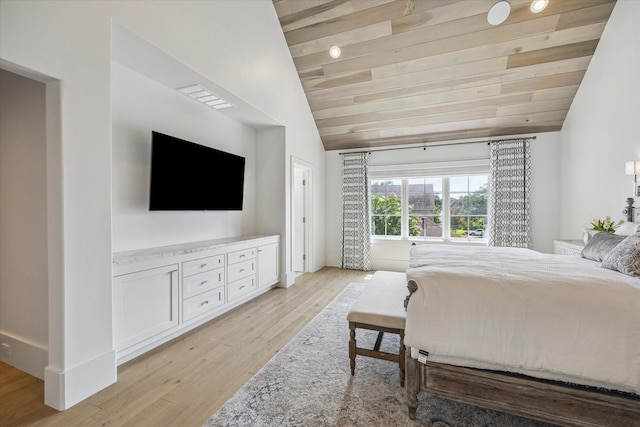 6626 Westchester Ave, West University Place, TX 77005 - bedroom with wooden ceiling, light wood finished floors, and vaulted ceiling