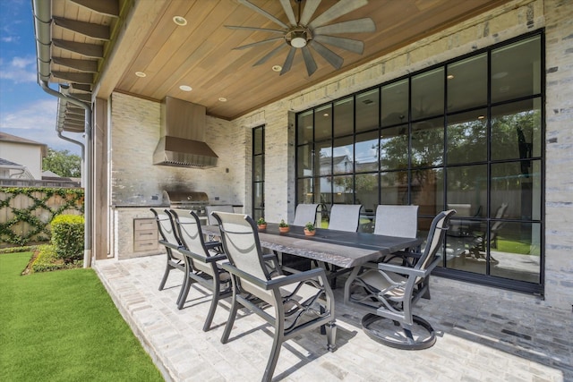 6626 Westchester Ave, West University Place, TX 77005 - view of patio with area for grilling, outdoor dining space, and a ceiling fan