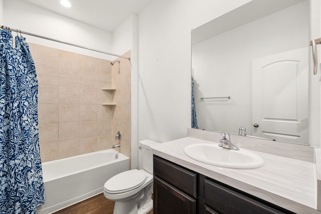 5122 Moonlit Garden Ln, Katy, TX 77449 - full bath featuring vanity, shower / tub combo, wood finished floors, and recessed lighting