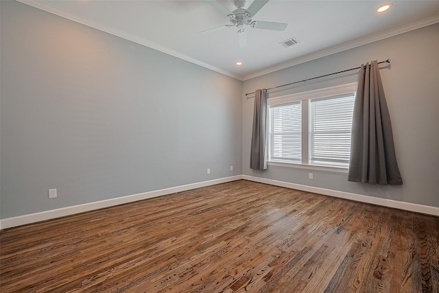 2106 Bidwell Dr, Houston, TX 77018 - spare room featuring dark wood-type flooring, ornamental molding, ceiling fan, and recessed lighting