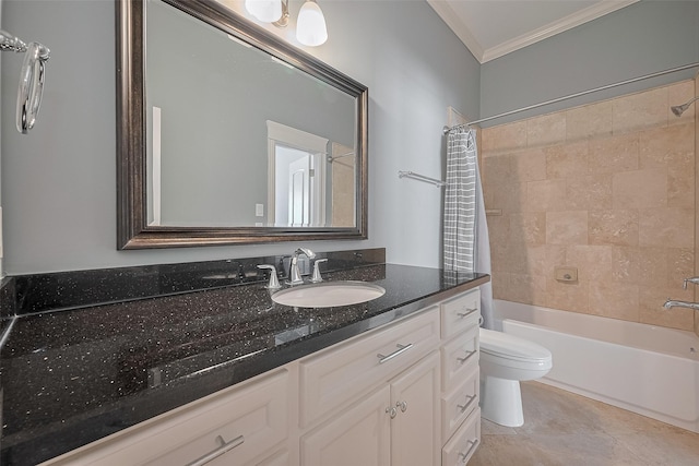 2106 Bidwell Dr, Houston, TX 77018 - full bath with ornamental molding, vanity, shower / tub combo, and tile patterned floors