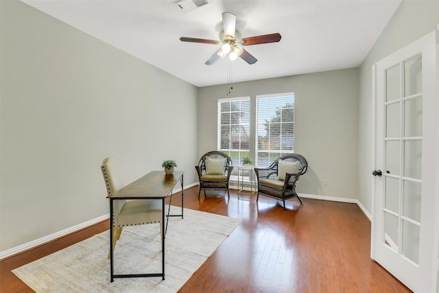 17422 Sunset Arbor Dr, Tomball, TX 77377 - home office with ceiling fan and wood finished floors