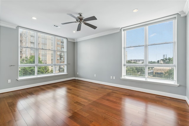 1419 Montrose Blvd Unit 301, Houston, TX 77019 - spare room with ornamental molding, hardwood / wood-style floors, a ceiling fan, and recessed lighting