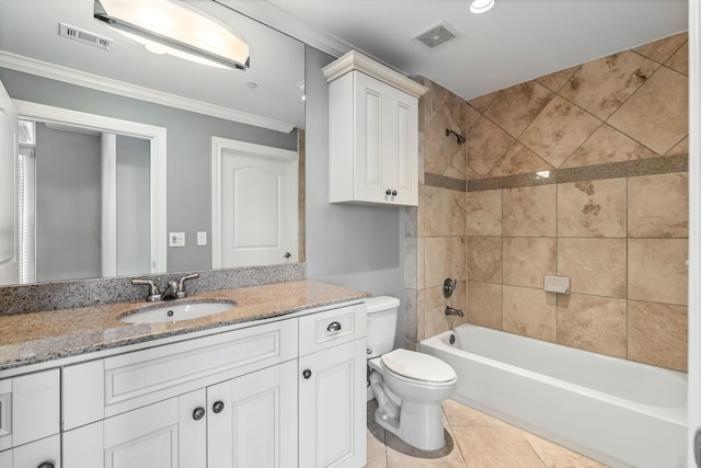 1419 Montrose Blvd Unit 301, Houston, TX 77019 - bathroom featuring vanity, shower / washtub combination, tile patterned flooring, ornamental molding, and recessed lighting