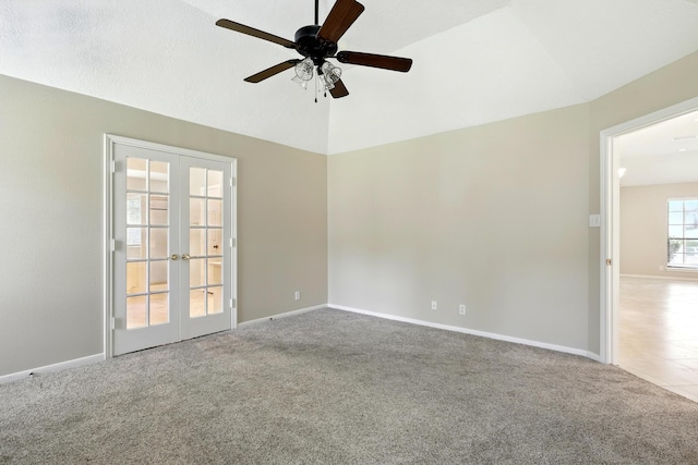 24806 Silver Leaf St, Magnolia, TX 77355 - carpeted spare room featuring french doors, lofted ceiling, and ceiling fan