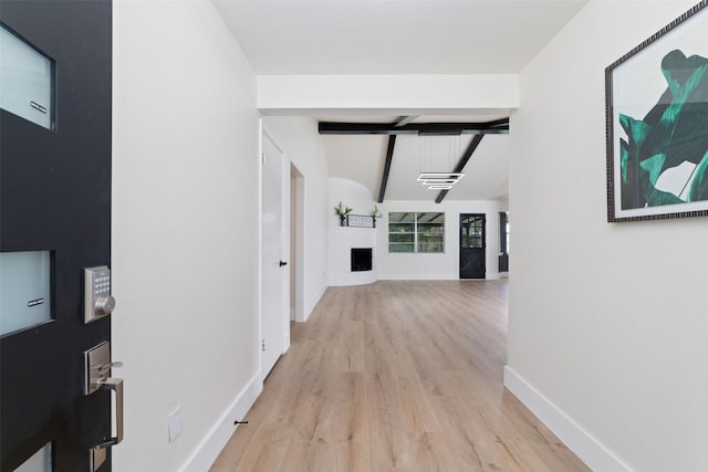 13019 Foxburo Dr, Houston, TX 77065 - corridor featuring light wood-style floors and vaulted ceiling