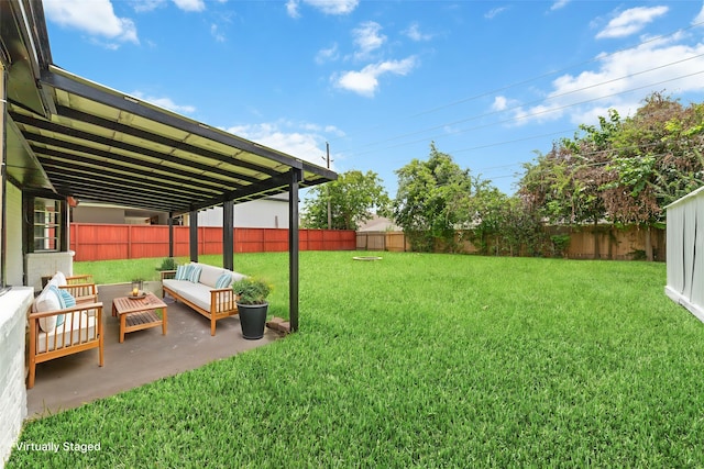 13019 Foxburo Dr, Houston, TX 77065 - fenced backyard with an outdoor living space and a patio