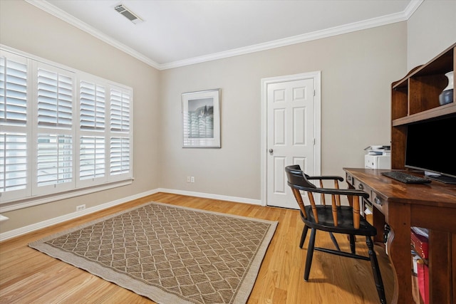 3614 University Blvd, West University Place, TX 77005 - home office with ornamental molding and light wood-type flooring