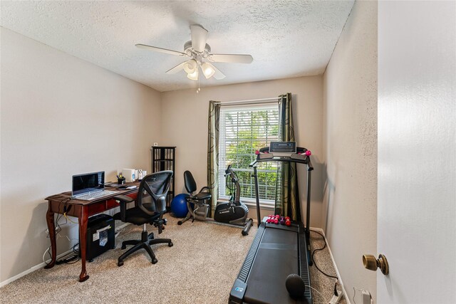 3426 Acorn Springs Ln, Spring, TX 77389 - carpeted home office with a ceiling fan and a textured ceiling