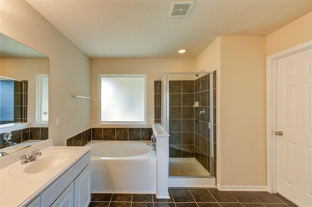 14839 Fir Knoll Way, Cypress, TX 77429 - full bath featuring vanity, a bath, a stall shower, and tile patterned floors
