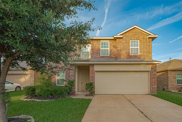 8134 Menorca Cove Dr, Cypress, TX 77433 - traditional-style home with brick siding, driveway, a garage, and a front lawn