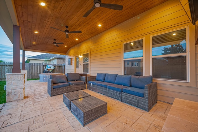 8134 Menorca Cove Dr, Cypress, TX 77433 - view of patio with an outdoor living space and a ceiling fan