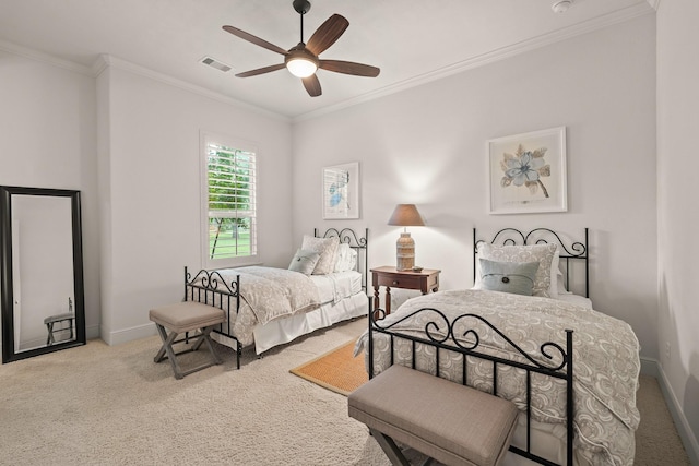 32723 Westminster Dr, Fulshear, TX 77441 - bedroom with light colored carpet, crown molding, and ceiling fan