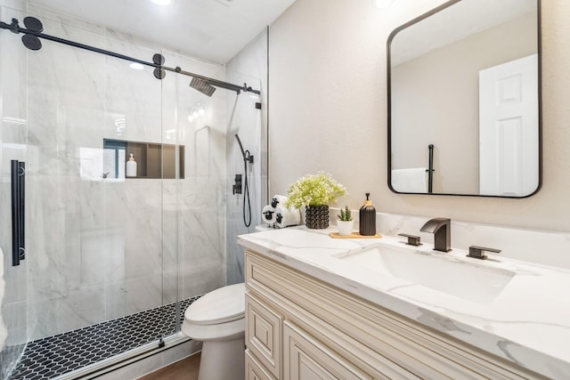 11114 Daybreak Ln, Cypress, TX 77429 - bathroom featuring vanity and a marble finish shower