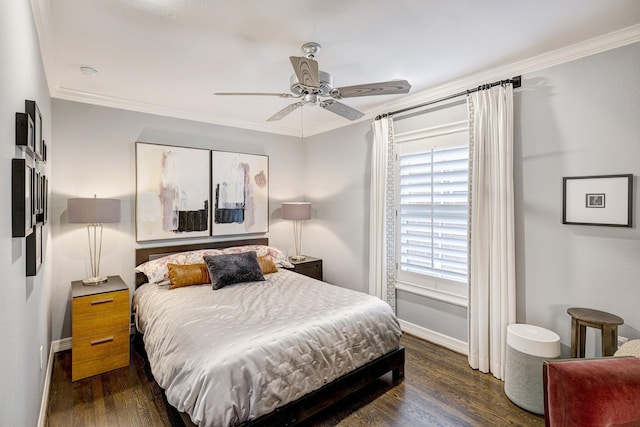3739 University Blvd, Southside Place, TX 77005 - bedroom featuring wood finished floors, crown molding, and a ceiling fan