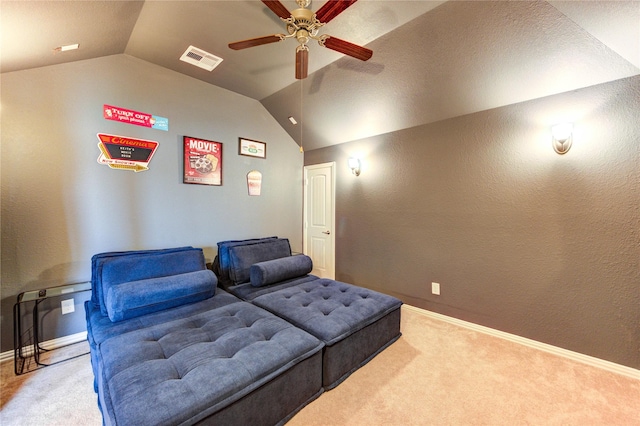19723 Alton Springs Dr, Cypress, TX 77433 - cinema featuring lofted ceiling, carpet flooring, and a ceiling fan