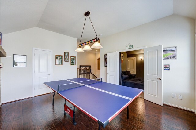 19723 Alton Springs Dr, Cypress, TX 77433 - game room featuring lofted ceiling and dark wood-style flooring