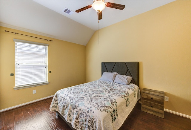 19723 Alton Springs Dr, Cypress, TX 77433 - bedroom featuring hardwood / wood-style flooring, lofted ceiling, and a ceiling fan