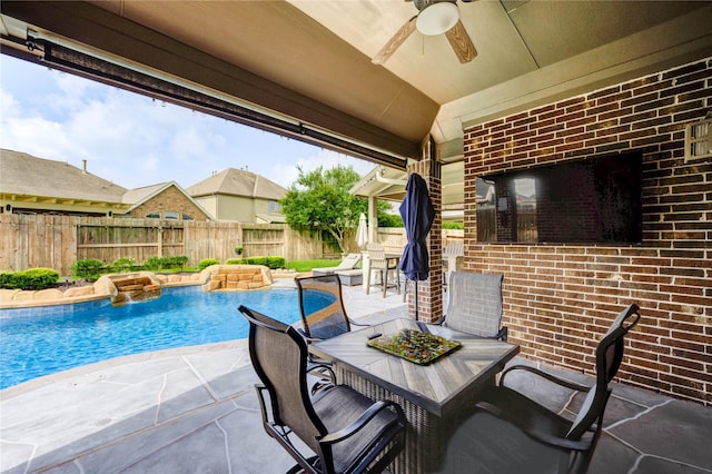 19723 Alton Springs Dr, Cypress, TX 77433 - fenced backyard featuring ceiling fan, a patio, and outdoor dining space