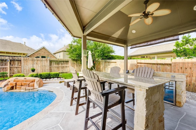 19723 Alton Springs Dr, Cypress, TX 77433 - fenced backyard with a patio area and ceiling fan