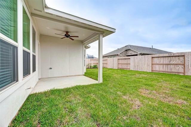 18822 Fulvetta Haven Way, Richmond, TX 77407 - fenced backyard featuring a ceiling fan and a patio