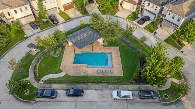 127 Benjis Pl, The Woodlands, TX 77380 - aerial view of residential area featuring a pool