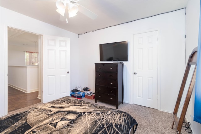 1526 Daffodil Rd, Missouri City, TX 77489 - bedroom featuring carpet flooring, lofted ceiling, and ceiling fan