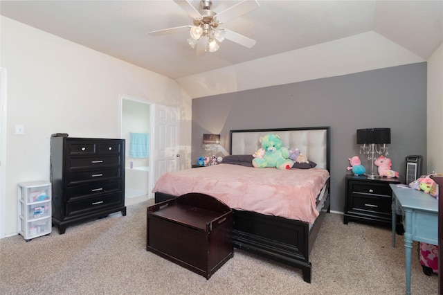 1526 Daffodil Rd, Missouri City, TX 77489 - bedroom with carpet, vaulted ceiling, ceiling fan, and ensuite bathroom