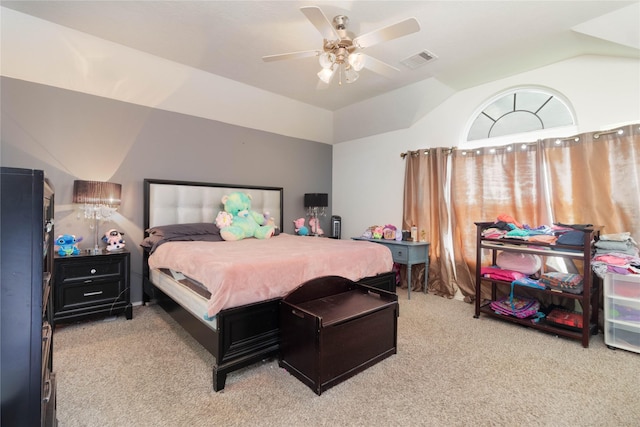 1526 Daffodil Rd, Missouri City, TX 77489 - bedroom featuring light carpet, vaulted ceiling, and ceiling fan