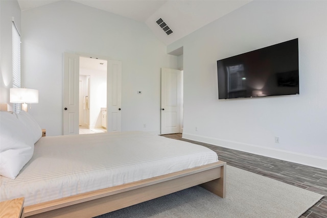 29110 Davenport Dr, Katy, TX 77494 - bedroom with wood finished floors, high vaulted ceiling, and connected bathroom