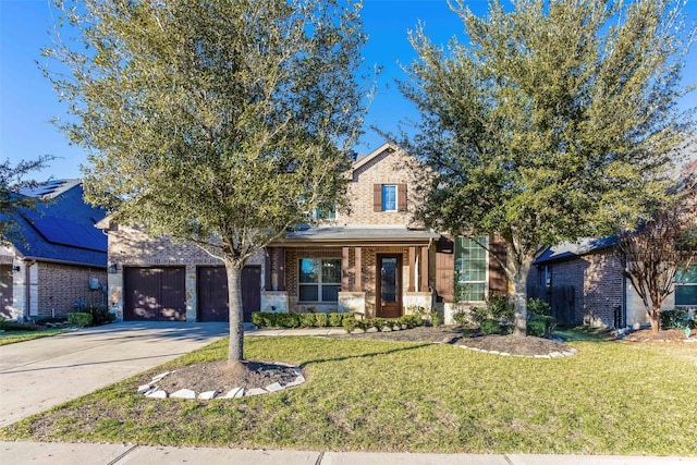 29110 Davenport Dr, Katy, TX 77494 - view of property hidden behind natural elements with brick siding, driveway, a front lawn, and an attached garage
