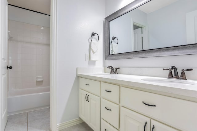 29110 Davenport Dr, Katy, TX 77494 - full bathroom with double vanity, tile patterned flooring, and washtub / shower combination