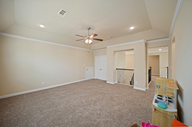 5706 Jenolan Ridge Ln, Sugar Land, TX 77479 - carpeted spare room featuring ceiling fan, ornamental molding, and recessed lighting