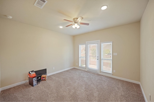 5706 Jenolan Ridge Ln, Sugar Land, TX 77479 - carpeted empty room featuring a ceiling fan, a smoke detector, and recessed lighting