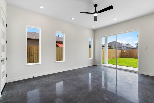 8022 Colonial Ln, Houston, TX 77051 - empty room featuring concrete flooring, recessed lighting, and a ceiling fan