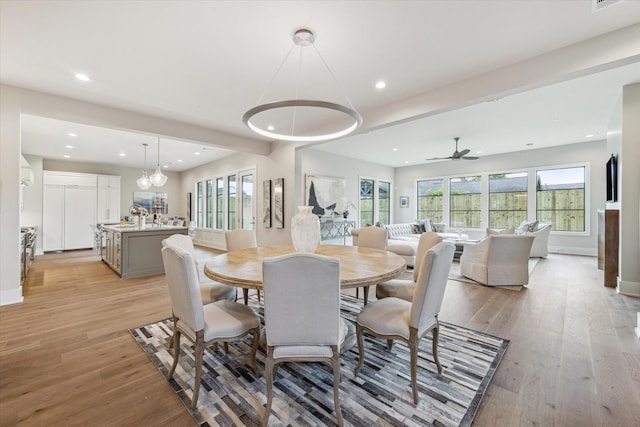 1710 Ebony Ln, Houston, TX 77018 - dining area with light wood-style floors, recessed lighting, and ceiling fan