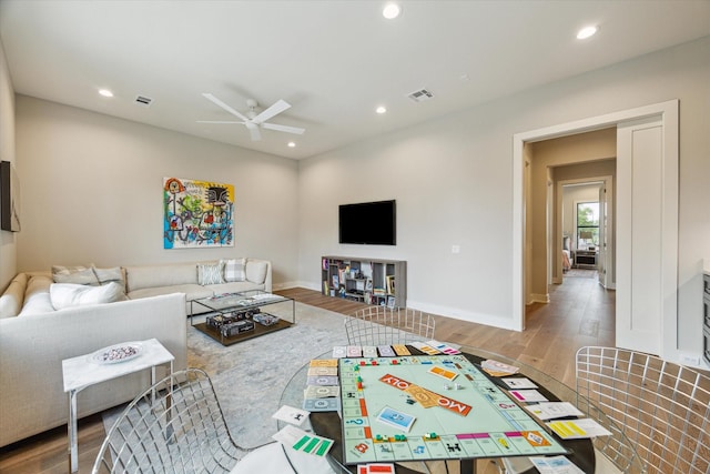 1710 Ebony Ln, Houston, TX 77018 - living area with a ceiling fan, wood finished floors, and recessed lighting