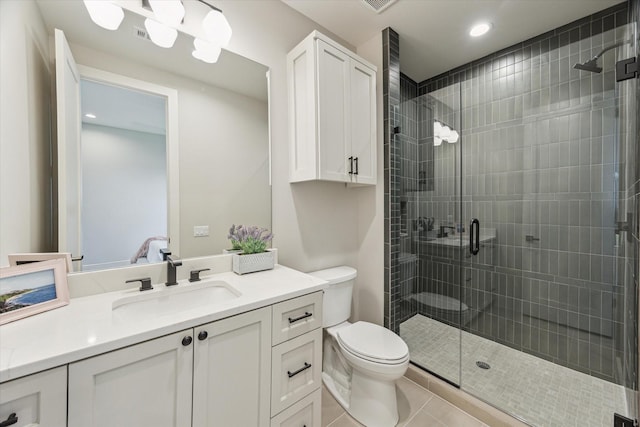 1710 Ebony Ln, Houston, TX 77018 - full bath featuring vanity, a shower stall, recessed lighting, and tile patterned floors