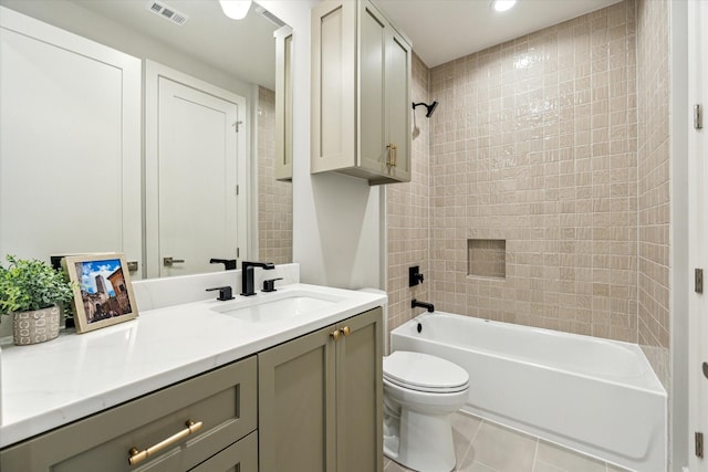 1710 Ebony Ln, Houston, TX 77018 - full bathroom featuring vanity, bathing tub / shower combination, tile patterned flooring, and recessed lighting