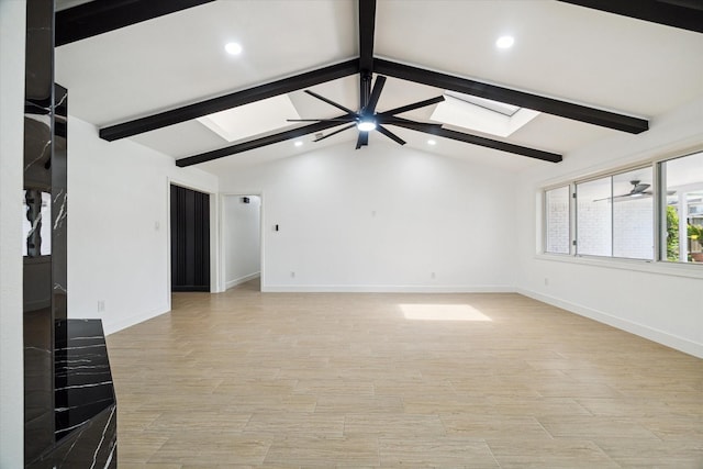 9711 Braewick Dr, Houston, TX 77096 - unfurnished room featuring a skylight, recessed lighting, a ceiling fan, and light wood finished floors