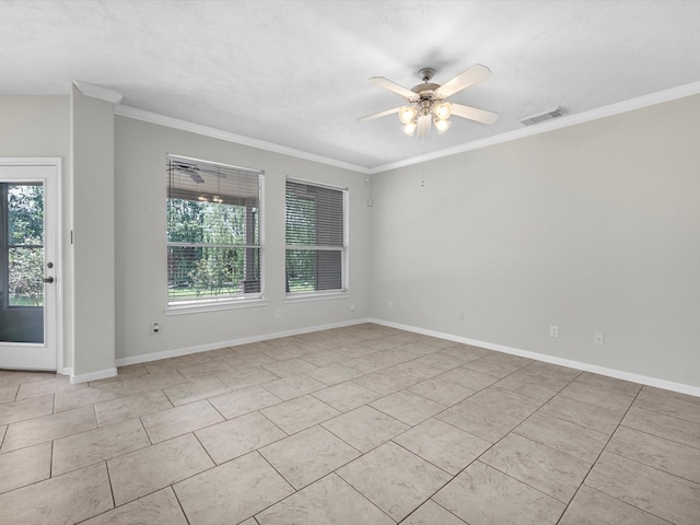 4315 Countrycrossing Dr, Spring, TX 77388 - spare room with a ceiling fan, light tile patterned floors, and crown molding