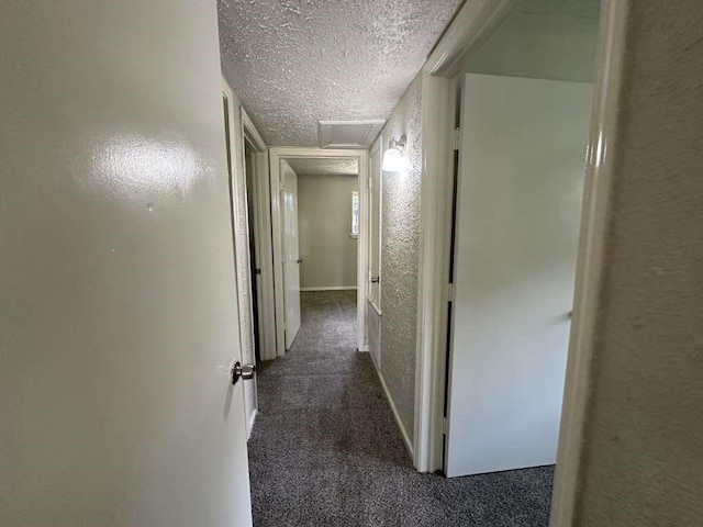 6523 Hanley Ln, Houston, TX 77016 - hall featuring carpet, a textured ceiling, a textured wall, and attic access
