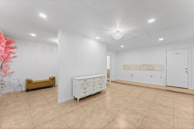 1518 Honea Egypt Rd, Magnolia, TX 77354 - unfurnished room featuring crown molding, recessed lighting, and light tile patterned floors